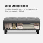 Furniliving 42" Ottoman with Storage, End of Bed Bench with Button-Tufted Large Upholstered Ottoman Entryway Bench Storage Bench for Bedroom, Living Room, Linen, Grey
