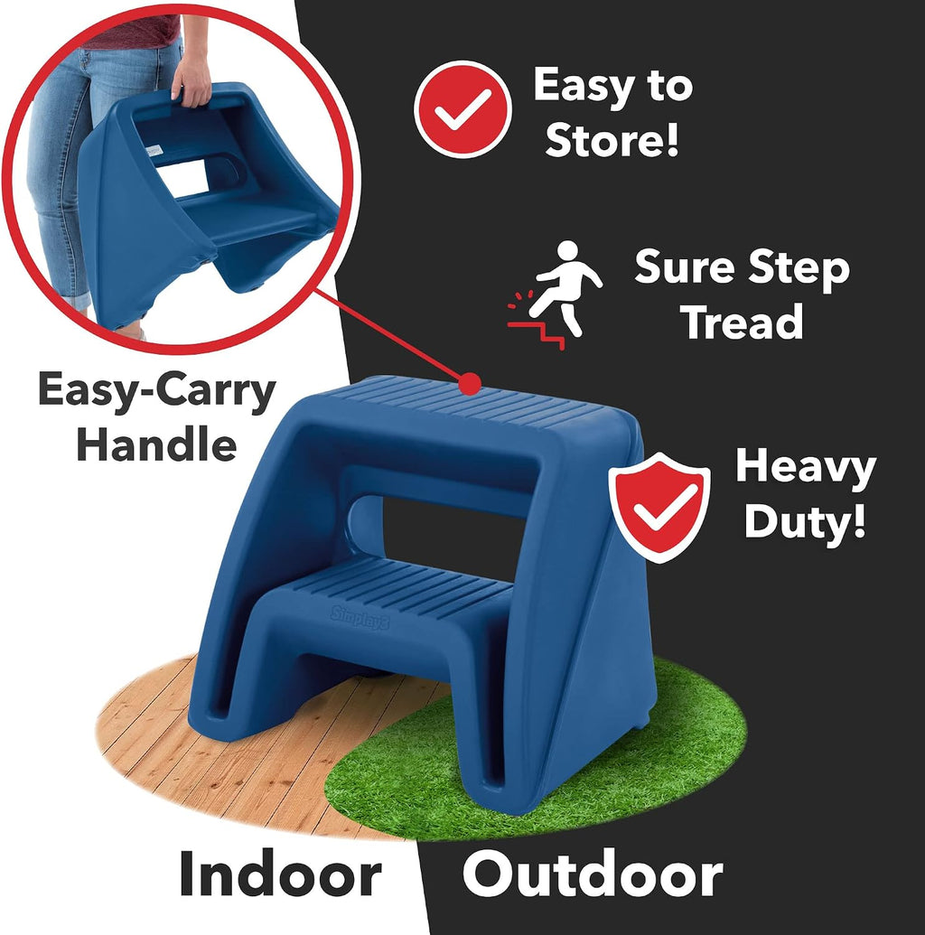 Simplay3 Handy Home Step Stool Plastic Two-Step Stool Seat - Indoor or Outdoor - 15.5" x 19" x 16" - Blue, Made in USA