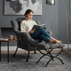 Tiita Lazy Chair, Gray Modern Large Accent Armchair, Comfy Leisure Sofa Reading Chair for Bedroom, Living Room, Dorm Rooms, Garden and Courtyard, Dark Grey
