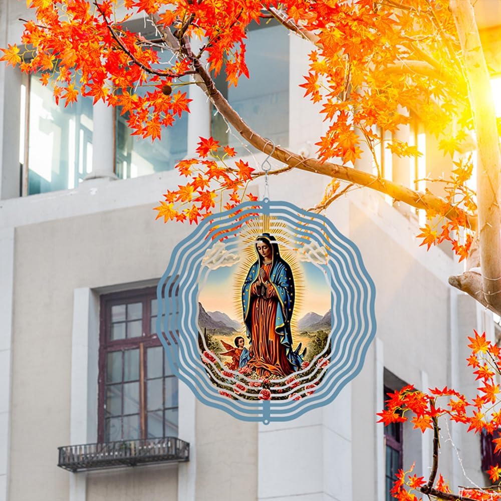 Virgin Mary Prayer Wind Spinner, Metal Wind Spinners Outdoor Indoor,Virgin Mary Hanging Garden Decor for Outside, Stainless Wind Spinners for Yard and Garden 10 inch 3D (25.76X25 CM)