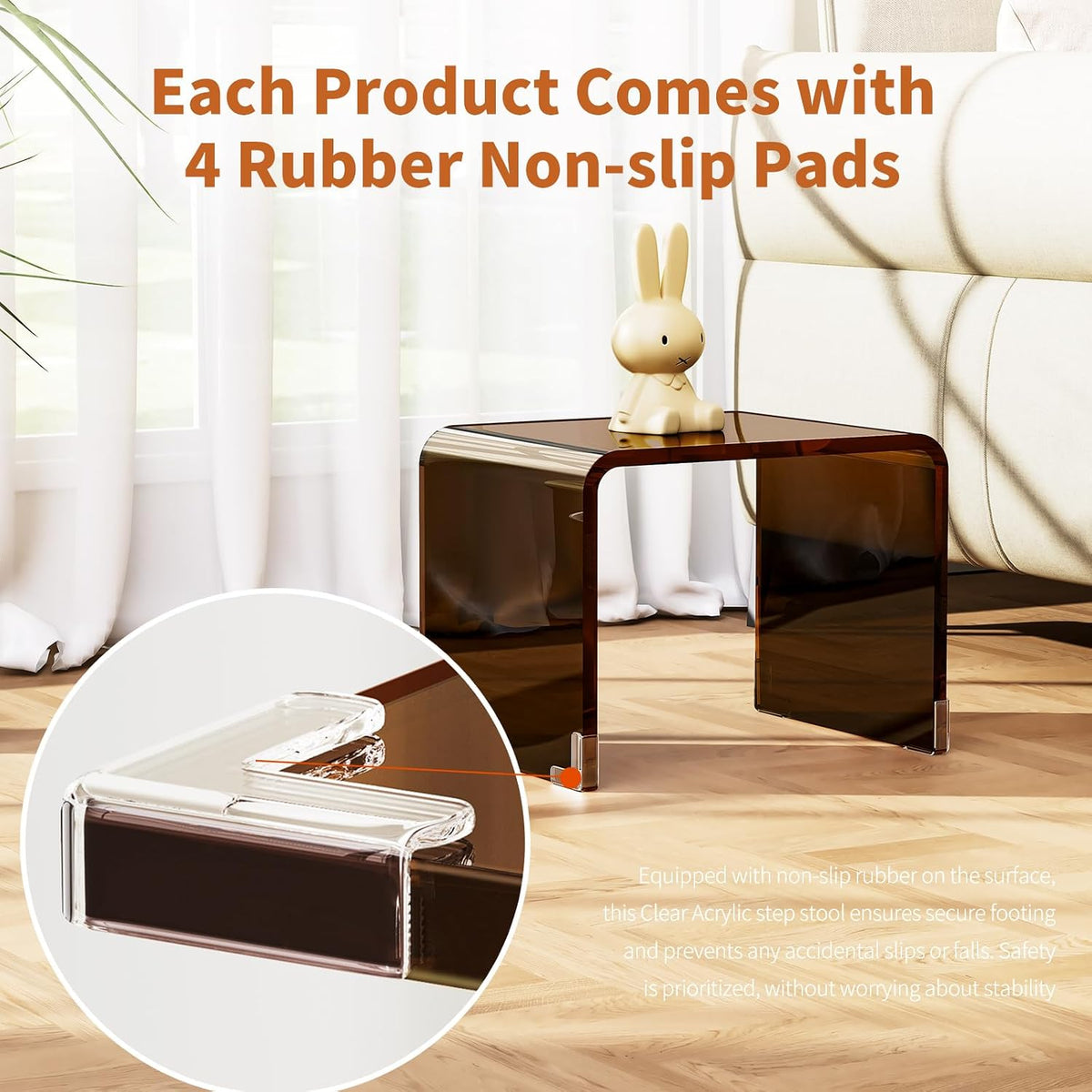Acrylic Step Stool Small Clear Acrylic Foot Stool for Bathroom Bedroom Kitchen with Non-Slip,Holds Up to 250lbs (Dark Brown, 12.6'' x 9'' × 9.8'')