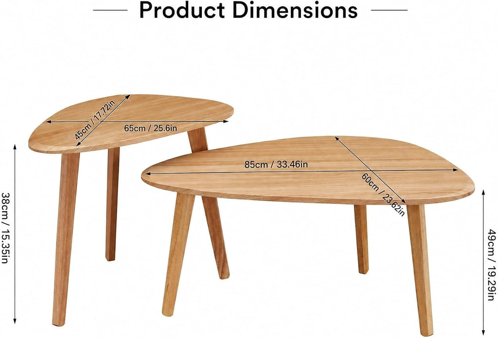 Nesting Coffee Table Set of 2-Mid Century Modern Coffee Table | Guitar Pick Stacking Tables with Solid Wood Legs,Small Coffee Tables for Small spaces,Living Room,Balcony
