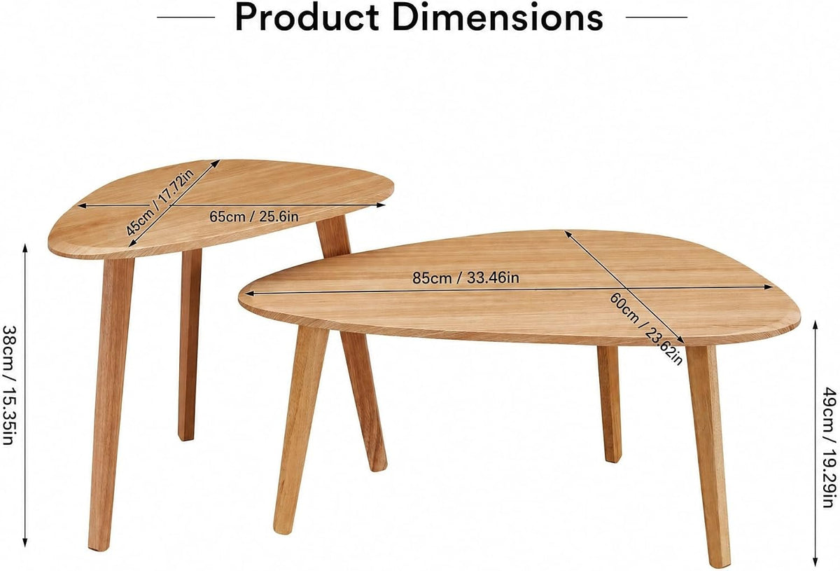 Nesting Coffee Table Set of 2-Mid Century Modern Coffee Table | Guitar Pick Stacking Tables with Solid Wood Legs,Small Coffee Tables for Small spaces,Living Room,Balcony