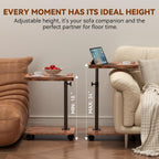C Table Side Table Adjustable Height, 360°Swivel TV Tray Table with Wheels, Small Table for Eating, Dinner, C Shaped End Tables Living Room and Bedroom for Sofa, Couch, Bed,Chair, Snack