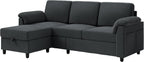 Vongrasig Convertible Sectional Sofa Couch, 3 Seat L Shaped Sofa with Removable Pillows Soft Corduroy Fabric Small Couches Mid Century for Living Room, Apartment and Office (Gray)