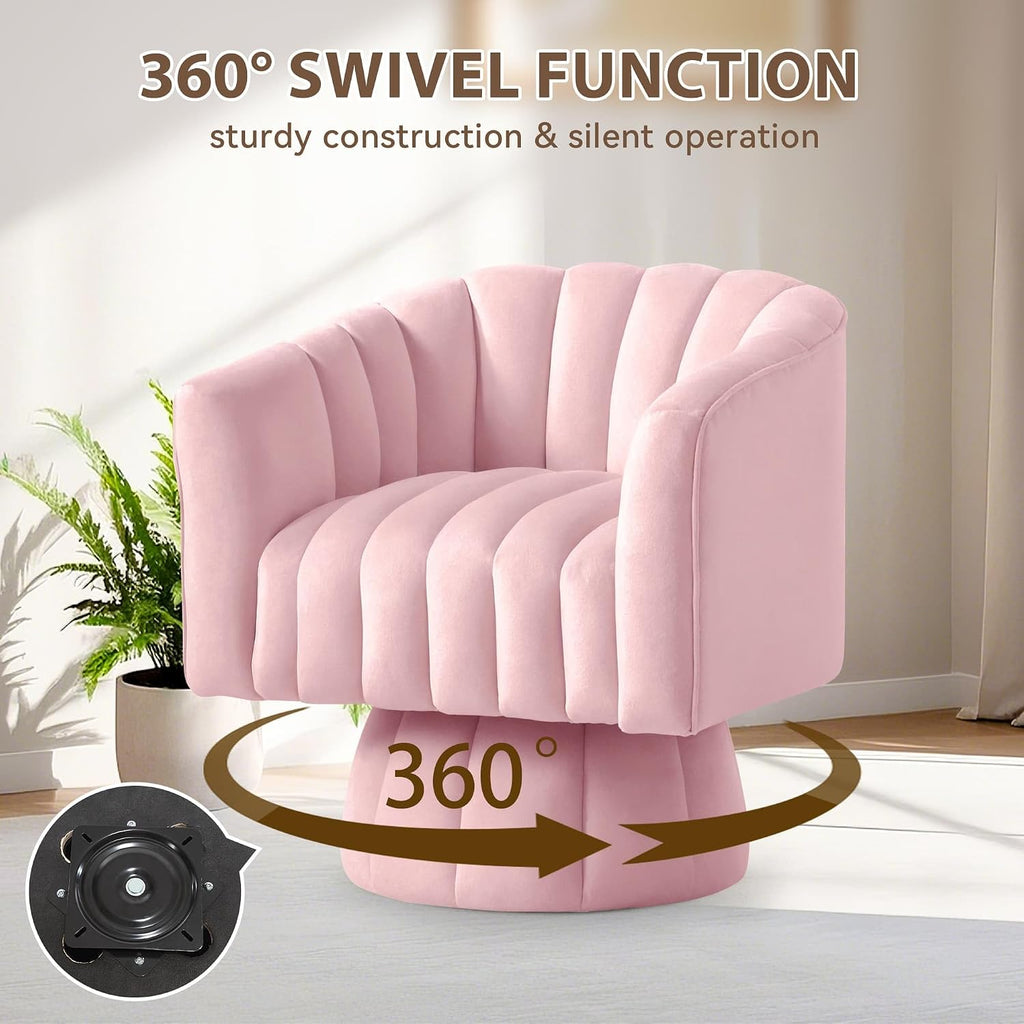 YSICK Swivel Accent Chair,360°Swivel Barrel Chairs, Mid-Century Chair with Wide Upholstered, Modern Velvet Fabric, Round Armchair for Living Room, Lounge, Bedroom