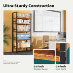 NEWBULIG Book Shelf 5 Tier Modern Bookcase Sturdy Metal Storage Organizer Books/CDs/Magazines Industrial Open Display Shelf for Bedroom Home Office Kitchen Living Room, Rustic