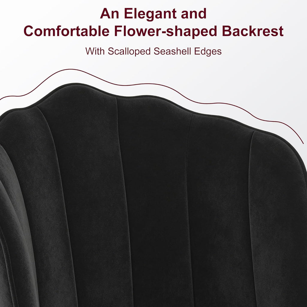 VECELO Velvet Dining Chairs Set of 2, Modern Upholstered Kitchen Chairs with Thick Cushions, Curved Padded Backrest and Metal Legs, for Kitchen, Dining Room, Living Room, Black