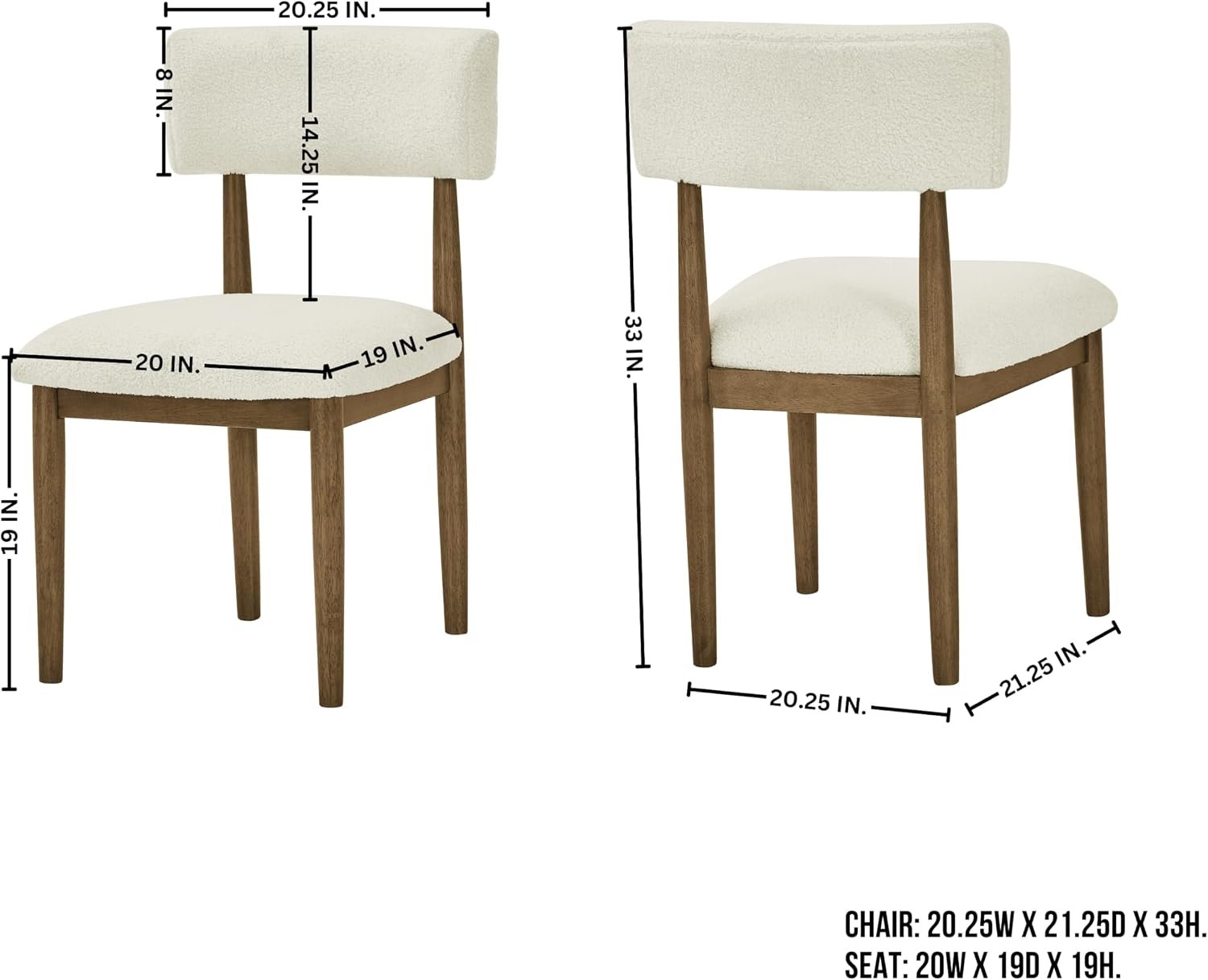Roundhill Furniture Ellis Boucle Upholstered Dining Chairs, Set of 2, White/Natural Oak