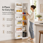 Narrow Kitchen Pantry Cabinet, 70.3" Tall Storage Cabinet with Door Racks and Adjustable Shelves, Slim Freestanding Pantry Cupboard for Kitchen, Bathroom and Small Spaces, White