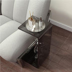 C-Shaped Acrylic End Table, Clear Side Table, Minimalist Rectangle Coffee Table, Small Nightstand for Living Room(Brown,60cm/23.6in)