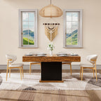 55" Dining Table for 4 to 6 People, Farmhouse Wood Dinner Table with Drawers & Led Lights for Kitchen, Dining Room & Living Room (Oak Brown & Black)