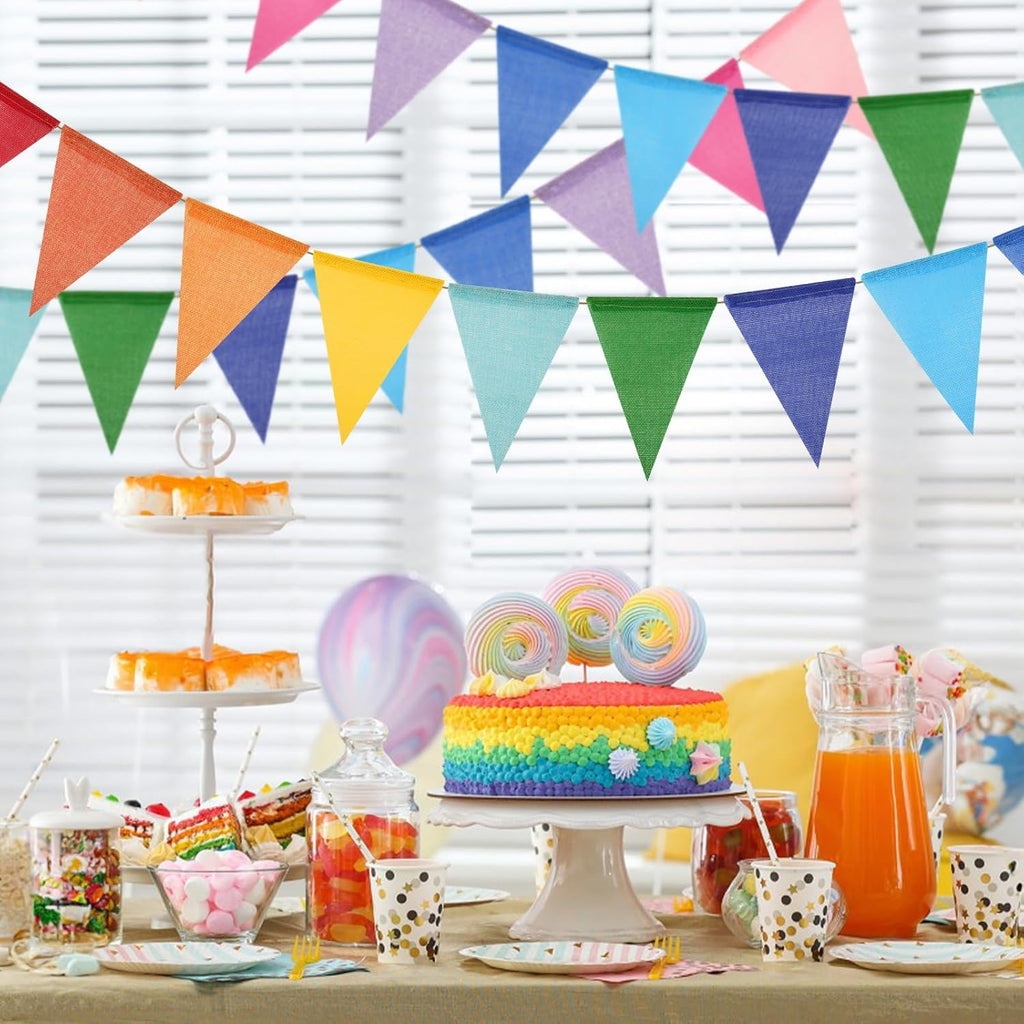 G2PLUS Pre-Strung Burlap Pennant Banner, 39Ft Rainbow Triangle Flag Bunting, 36pcs Pennant Banner Flags Garland for Birthday, Holidays and Theme Party Decorations