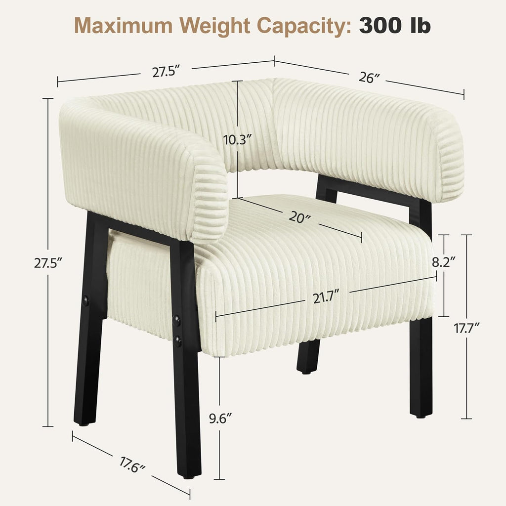 Yaheetech Accent Living Room Chair with Pocket Coiled Seat Set of 1 | Sofa Armchair | Barrel Chair | Corduroy | Comfy | Modern | Small Space | Bedroom | Reading | Beige