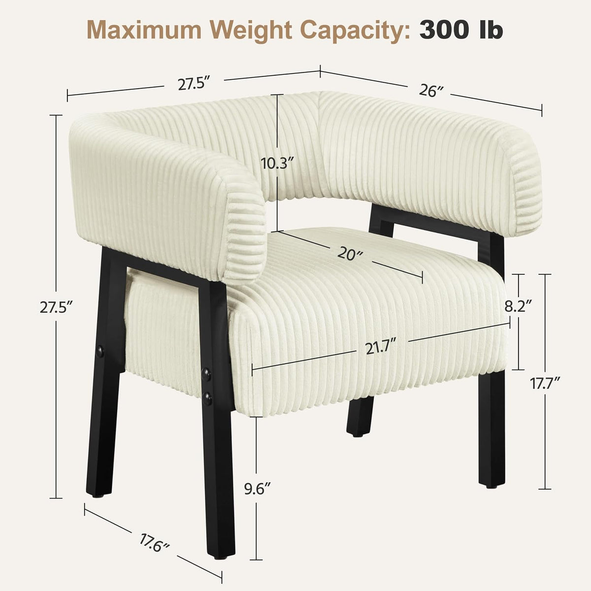Yaheetech Accent Living Room Chair with Pocket Coiled Seat Set of 1 | Sofa Armchair | Barrel Chair | Corduroy | Comfy | Modern | Small Space | Bedroom | Reading | Beige