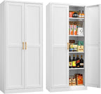71"Tall Metal Kitchen Pantry Storage Cabinet with Doors& 4 Shelves | White Pantry Cabinet, Utility Kitchen Cupboard, Large Food Storage Cabinets, Steel Locker for Dining, Office, Living Room