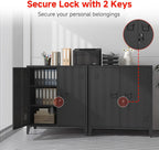 35.4”H Metal Storage Cabinet with Locking Doors and 2 Adjustable Shelves, Garage Storage Cabinet with Lock & Keys for Home School Office (Black)