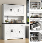 71" Tall Kitchen Pantry Storage Cabinet with Charging Station,Farmhouse Buffet Cabinet with Microwave Shelf,Large Kitchen Hutch Cabinet Doors & Drawer,Food Pantry for Dining Room,Living Room (White)
