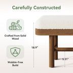 55-Inch Solid Wood Entryway Bench, Rustic Upholstered Bench, Modern Dining Bench with Cushion for Entryway, Dining Room, Mudroom, Porch, Easy Assembly, White & Brown