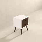 Mid Century Modern Style 2-Drawer White Night Stand Solid Wood 23.6" H,for Small Spaces