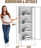 Glass Display Cabinet, 66" Tall Metal Storage Cabinet with Doors and Adjustable 3 Shelves, White Curio Glass Showcase, Pantry Storage Cabinet, Large Display Case for Living Room, Hallway, Kitchen