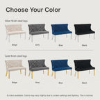 Upholstered Dining Bench with Back, Black, Gold Finish Steel Legs | Tufted Loveseat Bench with Nailhead Trim, Banquette Seating for Dining Room, Entryway