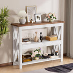 3-Tier Wood Entryway Table: 41" Narrow Console Shelf for Hallway - Farmhouse Sofa Desk Storage for Living Room (White)