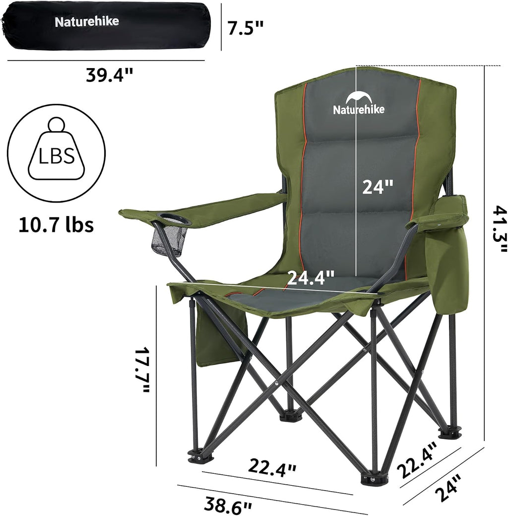 Naturehike Oversized Camping Chair with Cooler Bag, Heavy Duty Lawn Chair Support 450 LBS, Portable Padded Outdoor Folding Chair, 2 Pack