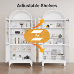 erosoei 73" H Metal Tall Arched Kitchen Pantry Cabinet, Modern Farmhouse China Storage Cabinets with Glass Door and Adjustable Shelves, Versatile Cupboard for Kitchen, Dining Room, Bathroom (White)
