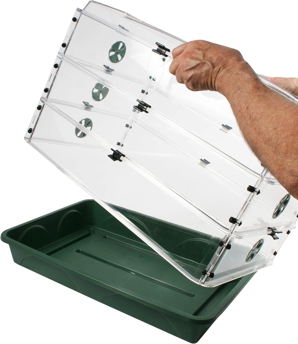 EarlyGrow 95457 24" x 15" x 16.75" Domed Propagator, Green, 3 Side Extenders and Locking Clip Set