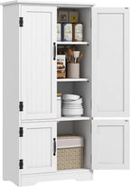 HOMCOM 48.5" Kitchen Pantry Cabinet with 2 Adjustable Shelves and 4 Beadboard Doors, Compact Farmhouse Kitchen Storage Cabinet for Dining Room, White