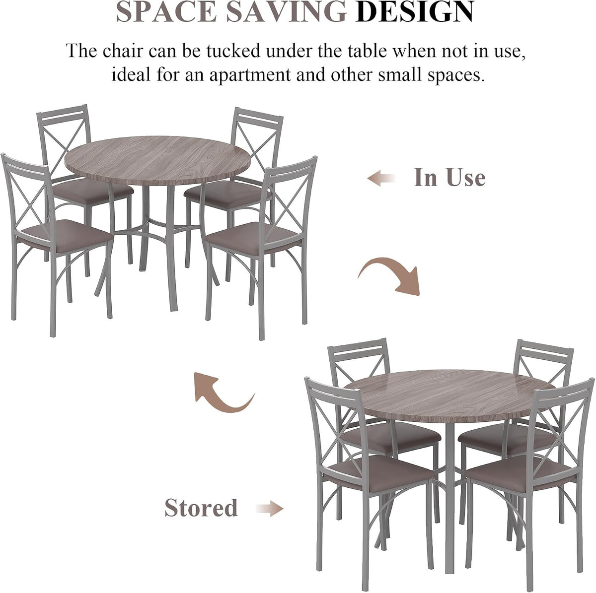 VECELO 5 Piece Dining Table Set for 4, Wood Grain Dinette with Chairs for Kitchen, Breakfast Nook, Small Space, Light Grey