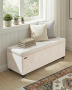 ABHENG Velvet Storage ottoman bench with legs,43.5”W x 15.7”D x 15.7”H,metal frame end of bed bench hold up to 770 LB,Large Storage Chest hold up to 770 LB,White UASND623W