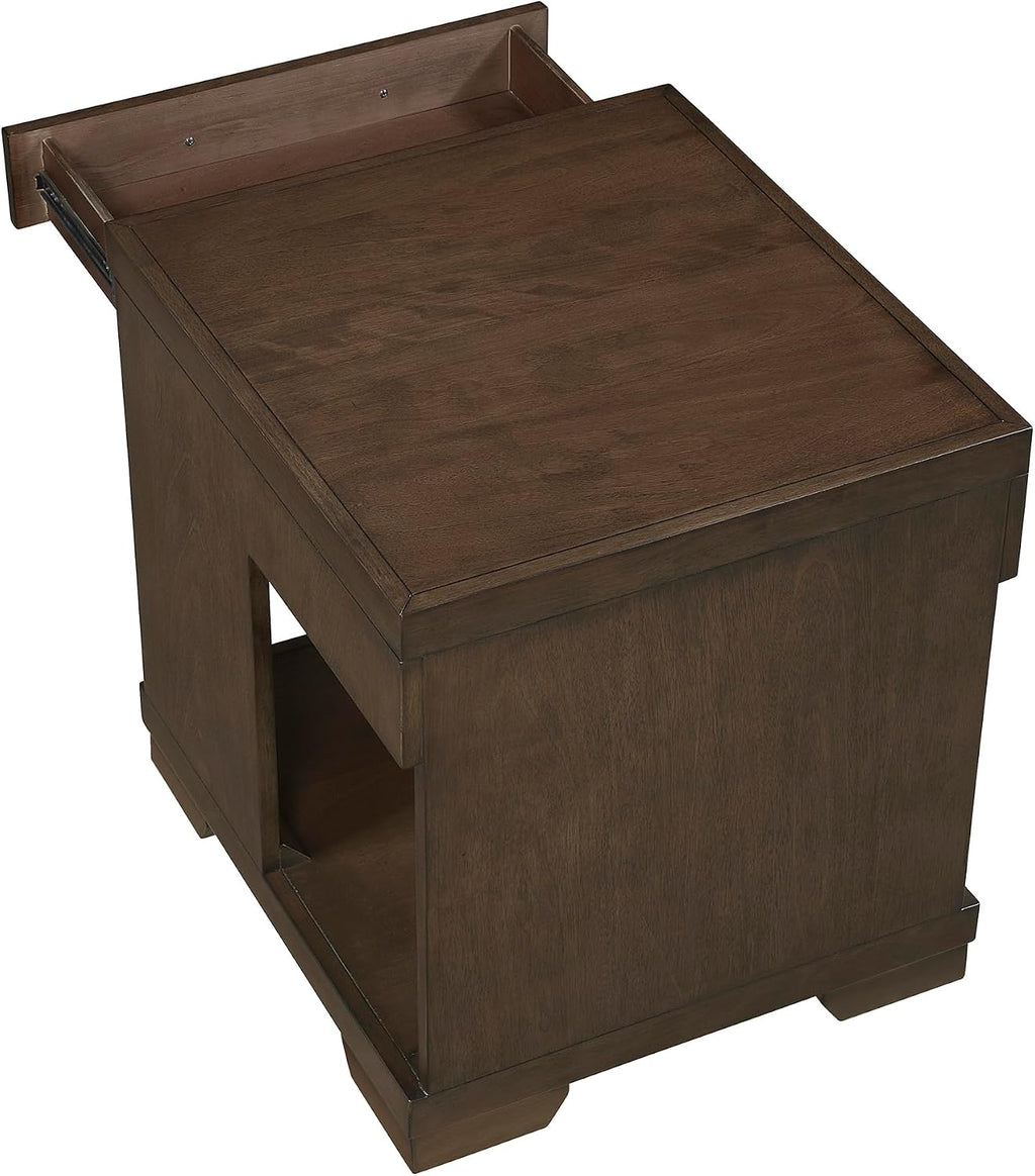 Lexicon Rectangle Wood End Table with Drawer and Lower Open Shelf, Mango Wood Veneer Small Side Table for Contemporary Living Room/Bedroom, Fully Assembled, Espresso
