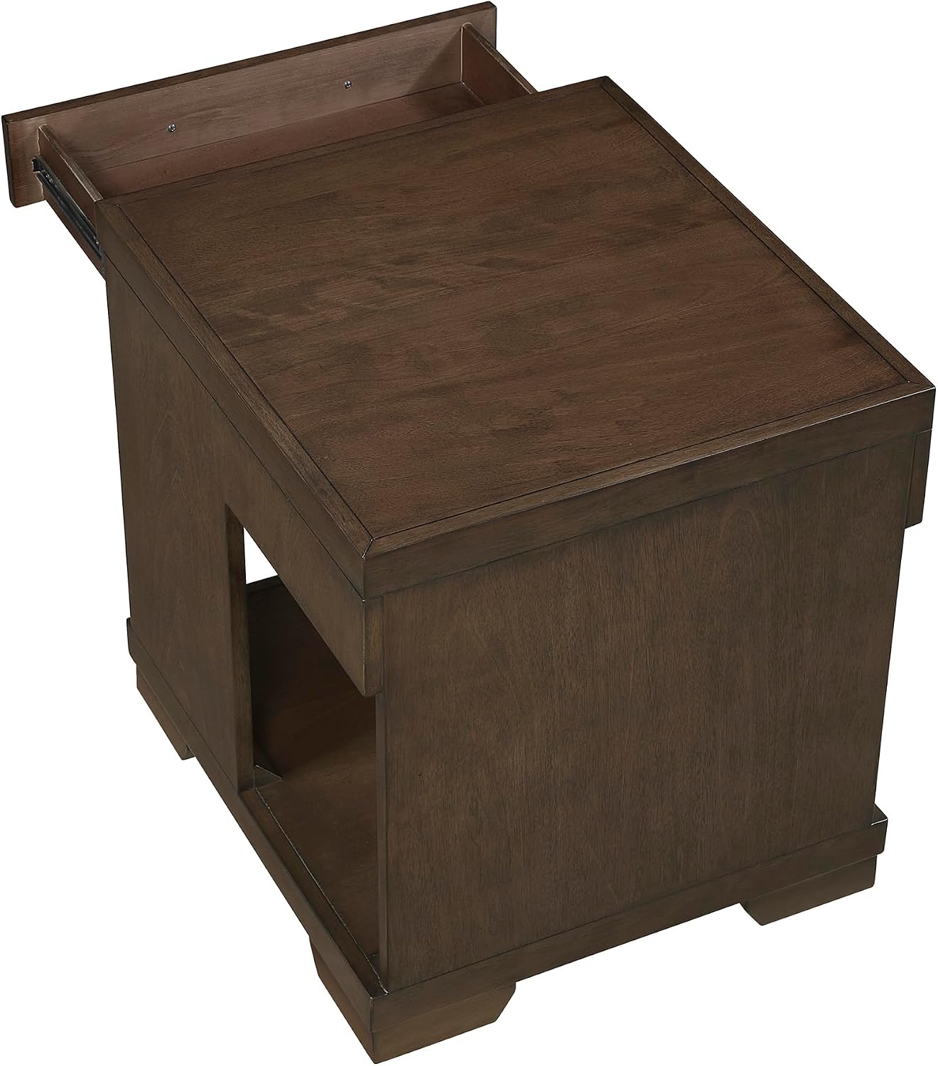 Lexicon Rectangle Wood End Table with Drawer and Lower Open Shelf, Mango Wood Veneer Small Side Table for Contemporary Living Room/Bedroom, Fully Assembled, Espresso