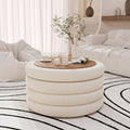 FiveWillowise 30 Inch Round Ottoman with Storage,Large Sherpa Coffee Table | Modern Ottomans with Removable Lid Tray,Multi-Functional,Cozy Foot Rest for Couch,Living Room,Bedroom,Makeup Room,Cream White