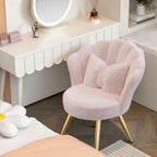 Plush Sherpa Accent Chair with Gold Metal Legs, Fluffy Vanity Chair for Makeup Room, Upholstered Guest Chair for Living Room, for Bedroom, Pink