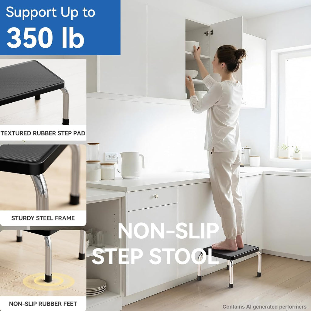 Loyoda Step Stool for Adults, 350 lb Steel Foot Stool, Non-Slip Rubber Pad | 9.2 in high portable step stool with rubber feet and wide stable base, ideal for kitchen, bathroom, closet, RV, and home use