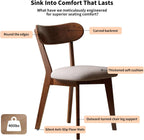 Mid Century Modern Walnut Dining Chairs Set of 4, FAS-Grade Oak, 400 lbs | Heavy-Duty Commercial Grade, Armless, Solid Curved Back, Smoked Brown Upholstered Seat, for Kitchen, Dining Room, Restaurant