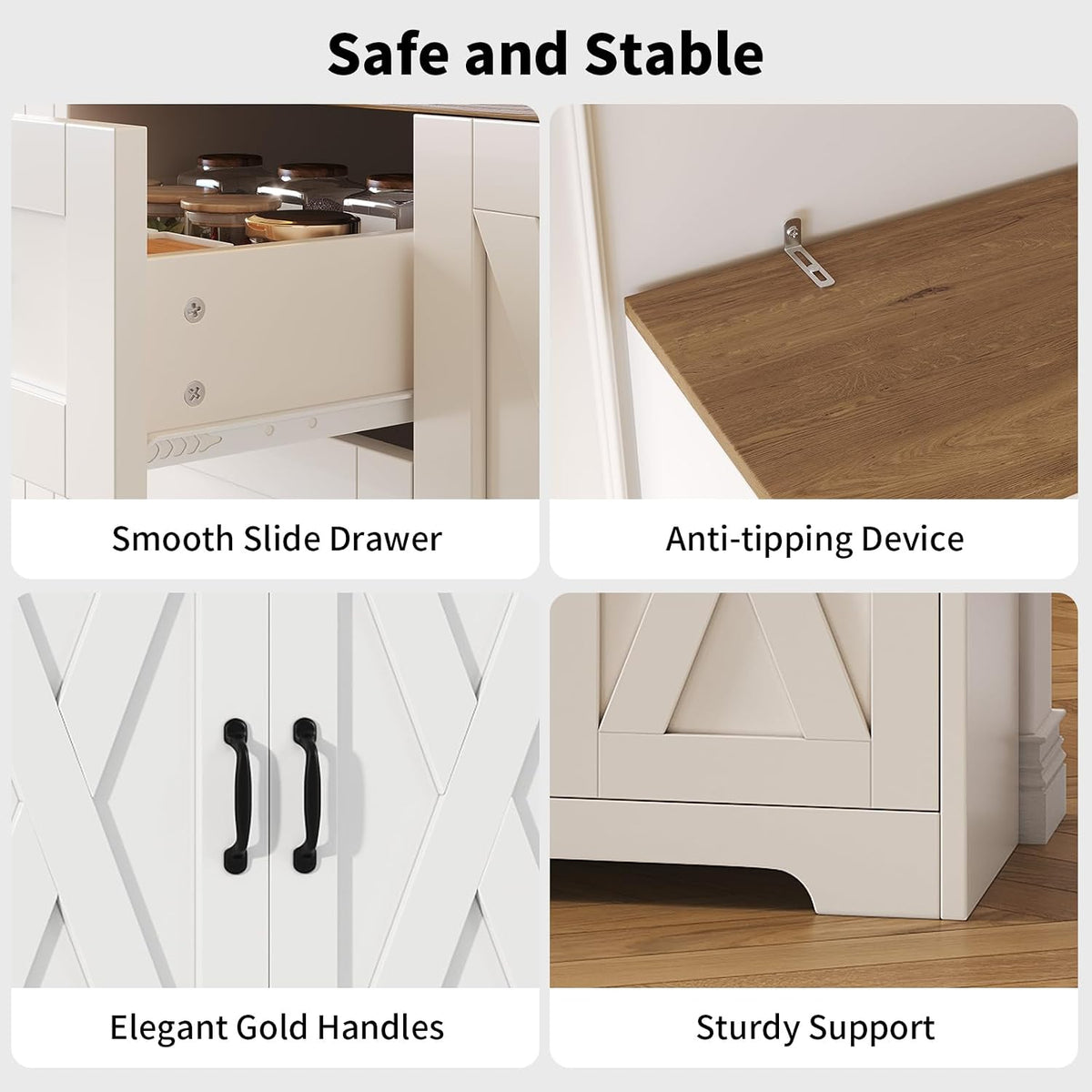 Kitchen Pantry Cabinet with 8 Drawers & Arched Open Shelf, Tall Farmhouse Storage Cabinet with Charging Station & RGB LED Light, Coffee Bar Cabinet for Dining Room, White