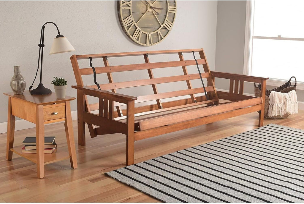 HomeStock Futon Frame Set with Mattress - Converts to Bed - Hardwood Sofa for Living Rooms Linen Charcoal/Barbados
