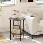 Side Table,Round End Table with 2 Storage Shelves| Compact Side Tables for Living Room, Couch, Office & Bedroom | Narrow Accent Table as Space-Saving Small Bedside Table 18x18x22in (Grey)