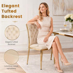 Velvet Dining Chairs Set of 4, Modern Kitchen Chair with Gold Metal Legs, Luxury Upholstered Tufted Dining Room Chairs for Home, Apartment, Living Room - Beige