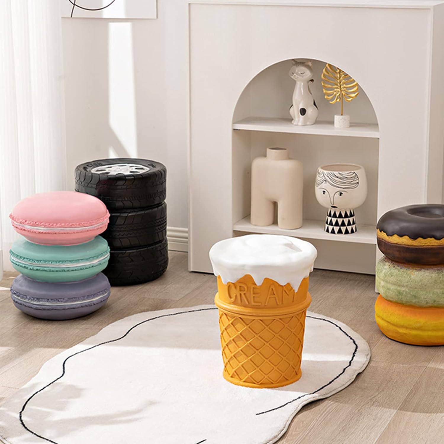 Food Shoe Changing Stool, Comfortable Ingenious Simulated Food Stool Fun Decorative Lightweight for Home (Sweetheart Cookie)