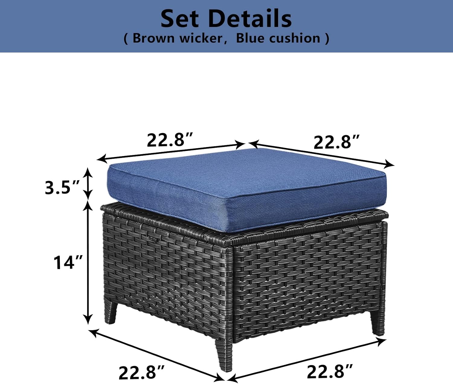 Belord Outdoor Furniture Ottoman Set of 2 Patio Seating Footstool All-Weather Rattan Wicker Ottoman Seat with Soft Cushions for Patio Furniture Set