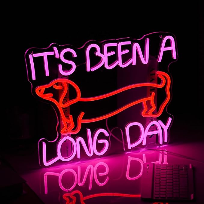 Dimmable Dog Neon Sign Pink It’s Been A Long Day Neon Light for Wall Decor Red Cute Dachshund LED Light Up Sign with USB for Bedroom Pet Shop Dog Theme Party Decor Gift for Dog Lovers (16.5*12.6In）