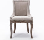 Ball & Cast Mid-Century Upholstered Dining Chairs Set of 2, Thickened Fabric Wingback Kitchen Chairs with Bronze Nail Head & Toned Solid Wood Legs, Beige