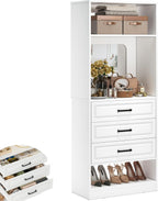 Unikito 25" Closet System with 3 Drawers and Mirror, Wardrobe, White | Freestanding storage shelves organizer, sturdy wood walk-in closet systems for small closets, 25" W x 16" D x 80" H.