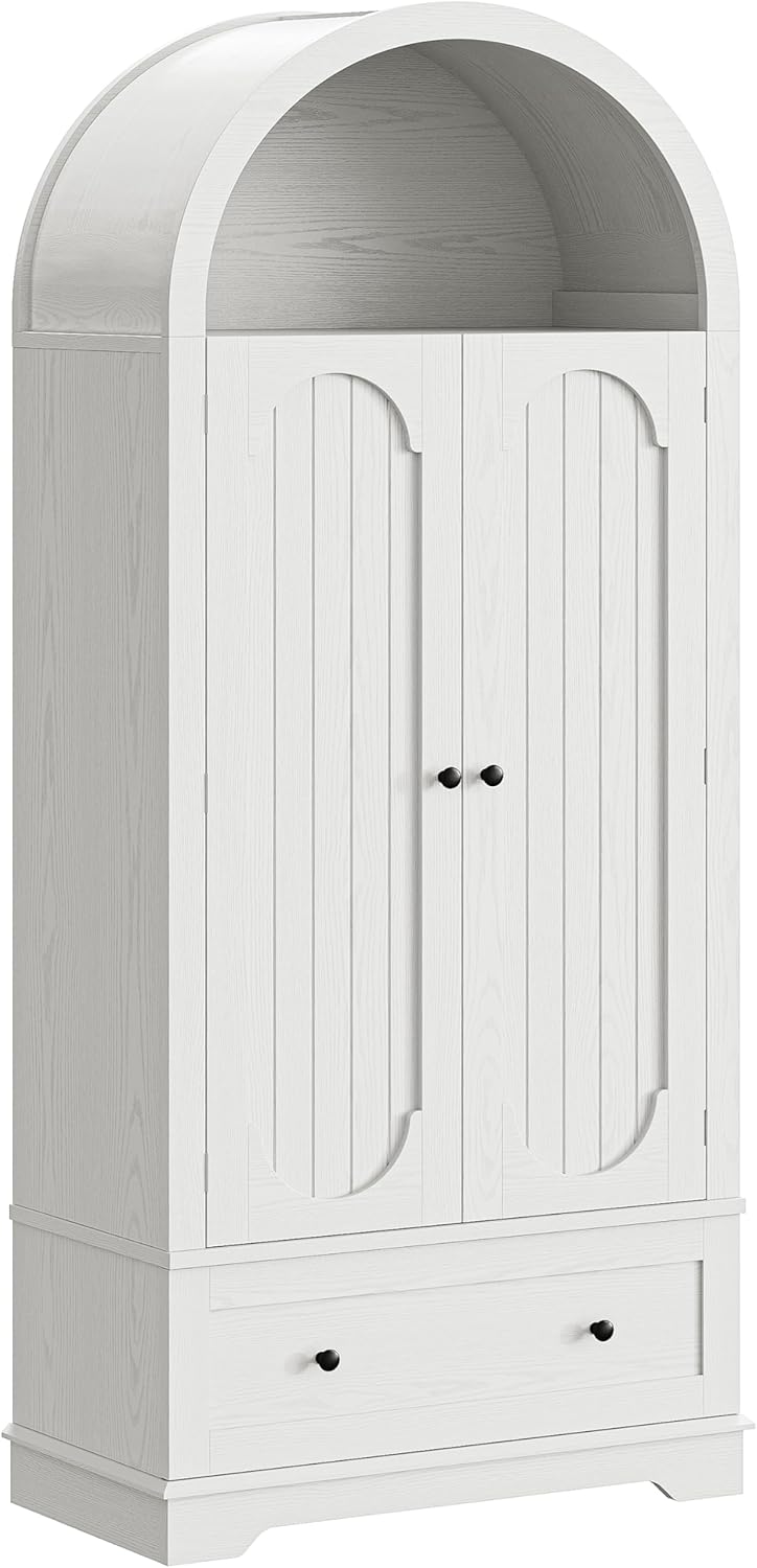 IRONCK 70.9 in Kitchen Pantry with Large Drawer Adjustable Shelves | kitchen pantry; 2 doors; large drawer; adjustable shelves; arched open shelving