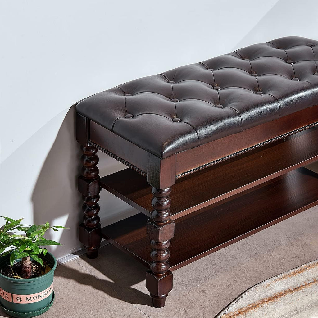 LEILISI Shoe Bench, Wood Storage Bench with Cushion Seat, Shoe Rack with Hidden Storage Space for Entryway Living Room Bedroom Hallway (Walnut, 39.4'')